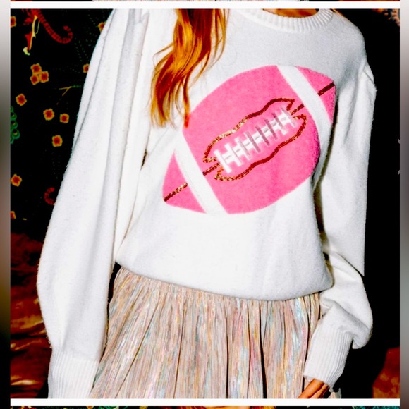 Rare 🏈💗Queen of Sparkles Pink Football Sweater size small fuzzy plush - Picture 8 of 10